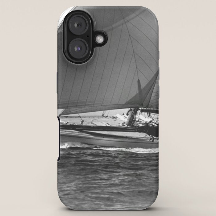 12-meter Sailing Yacht America's Cup Races nautical black and white photograph iPhone Case