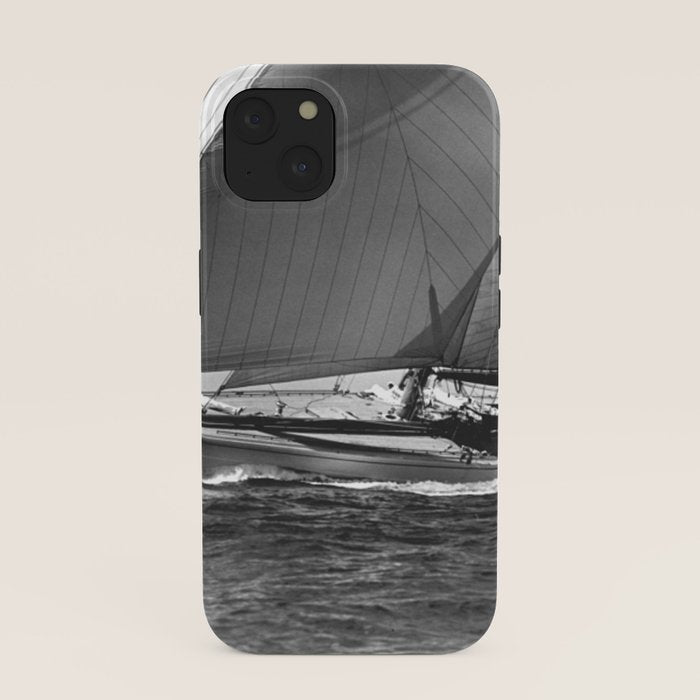 12-meter Sailing Yacht America's Cup Races nautical black and white photograph iPhone Case