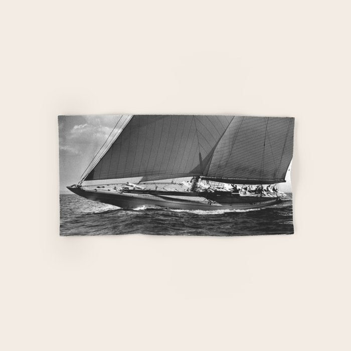 12-meter Sailing Yacht America's Cup Races nautical black and white photograph Bath Towel