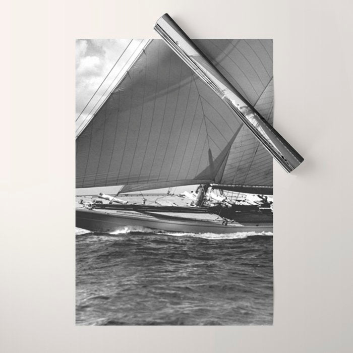 12-meter Sailing Yacht America's Cup Races nautical black and white photograph Wrapping Paper