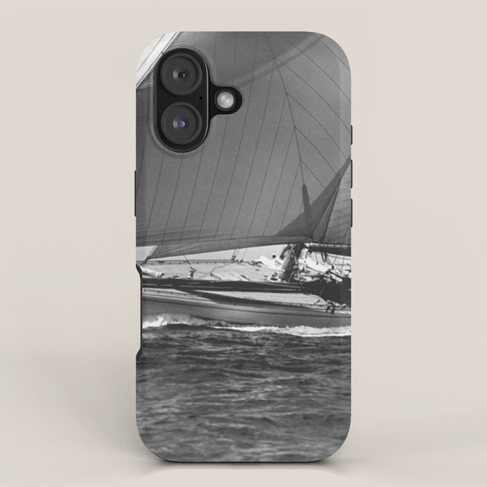 12-meter Sailing Yacht America's Cup Races nautical black and white photograph iPhone Case