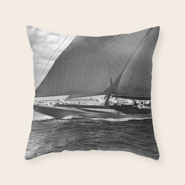 12-meter Sailing Yacht America's Cup Races nautical black and white photograph Throw Pillow