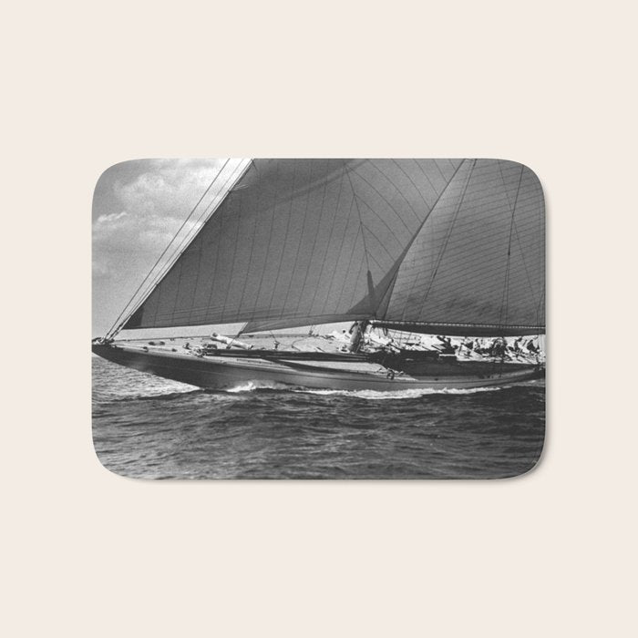 12-meter Sailing Yacht America's Cup Races nautical black and white photograph Bath Mat