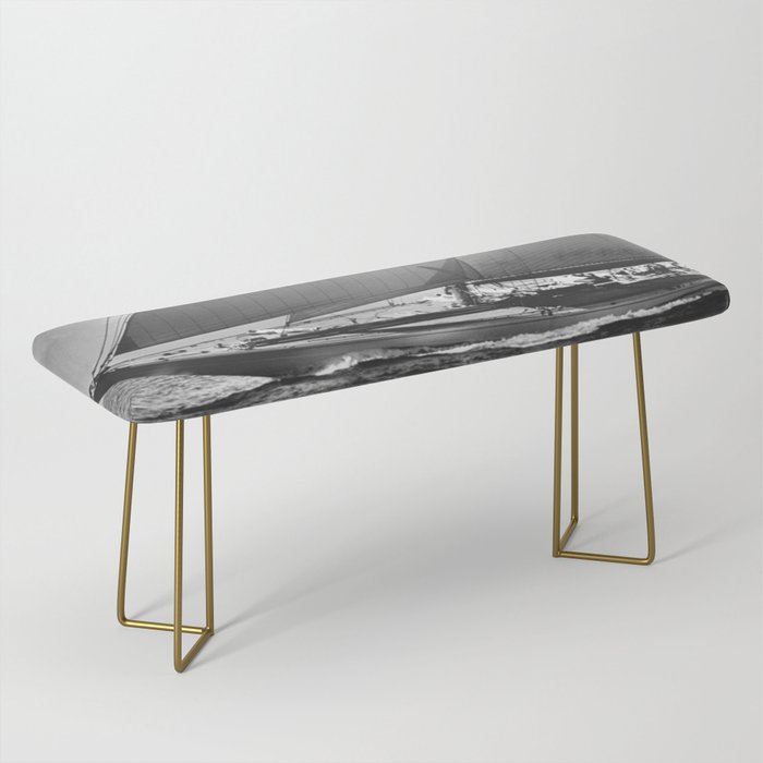 12-meter Sailing Yacht America's Cup Races nautical black and white photograph Bench