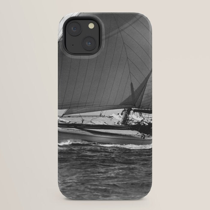 12-meter Sailing Yacht America's Cup Races nautical black and white photograph iPhone Case