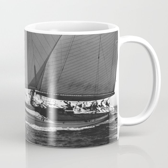 12-meter Sailing Yacht America's Cup Races nautical black and white photograph Coffee Mug