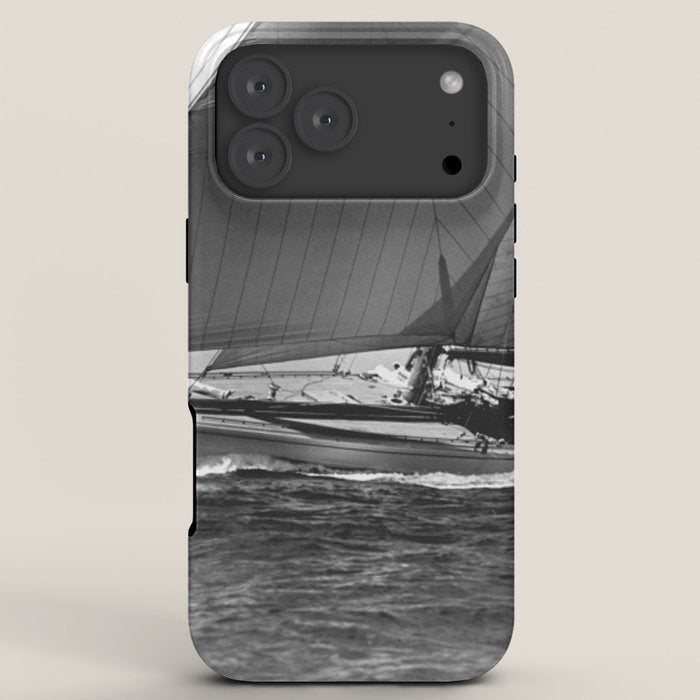 12-meter Sailing Yacht America's Cup Races nautical black and white photograph iPhone Case