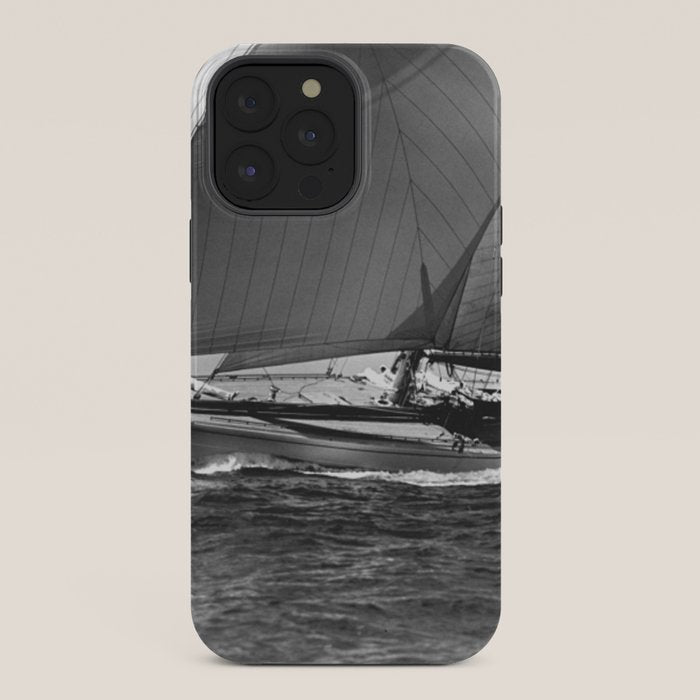 12-meter Sailing Yacht America's Cup Races nautical black and white photograph iPhone Case