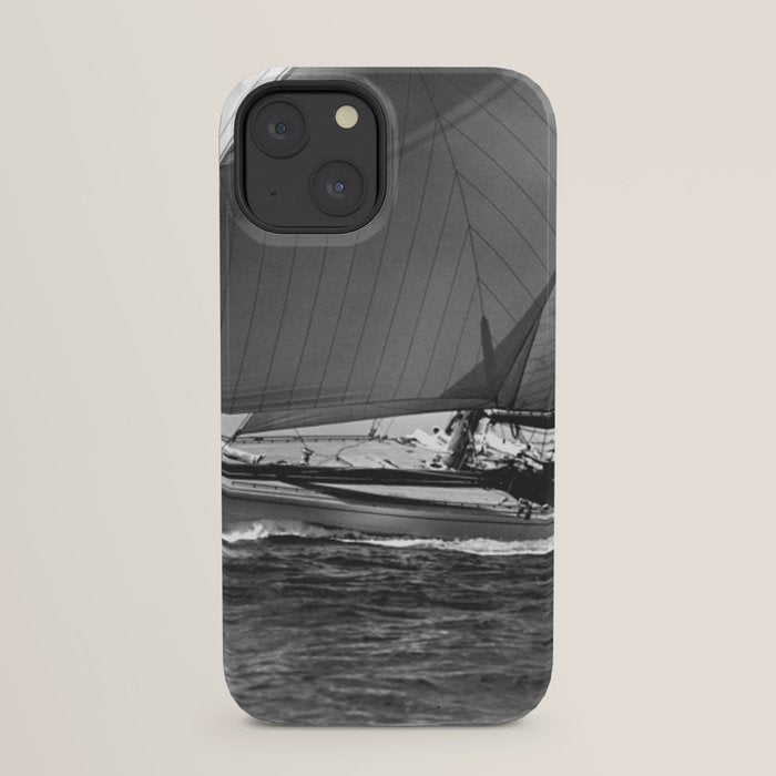 12-meter Sailing Yacht America's Cup Races nautical black and white photograph iPhone Case