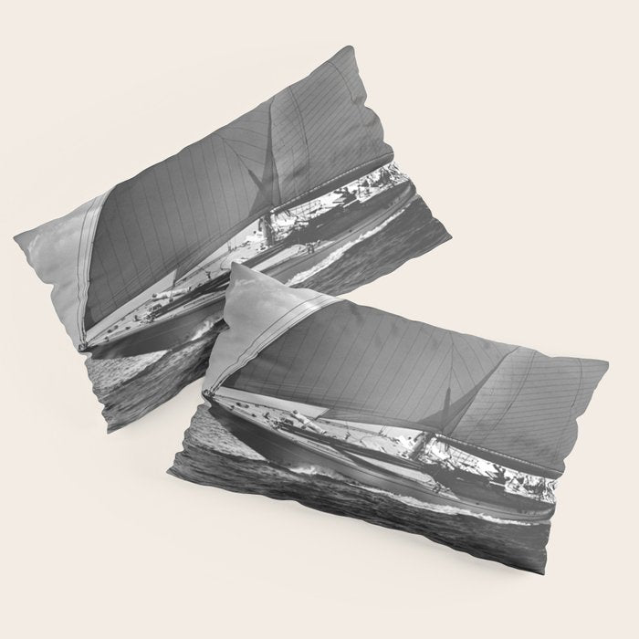 12-meter Sailing Yacht America's Cup Races nautical black and white photograph Pillow Sham