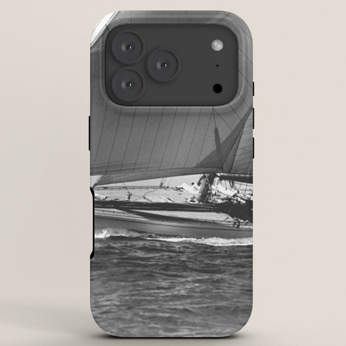 12-meter Sailing Yacht America's Cup Races nautical black and white photograph iPhone Case