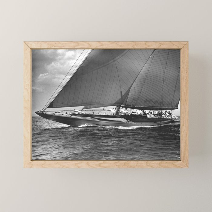 12-meter Sailing Yacht America's Cup Races nautical black and white photograph Mini Art Print