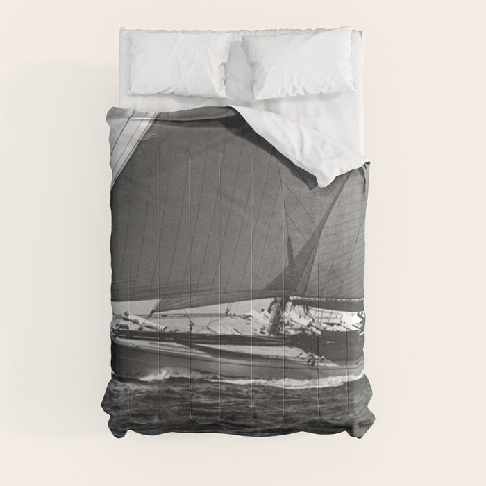 12-meter Sailing Yacht America's Cup Races nautical black and white photograph Comforter