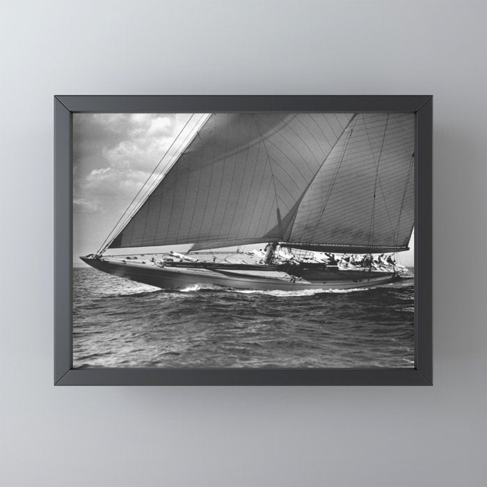 12-meter Sailing Yacht America's Cup Races nautical black and white photograph Mini Art Print