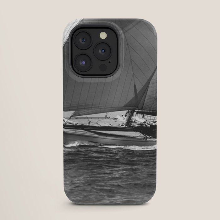 12-meter Sailing Yacht America's Cup Races nautical black and white photograph iPhone Case
