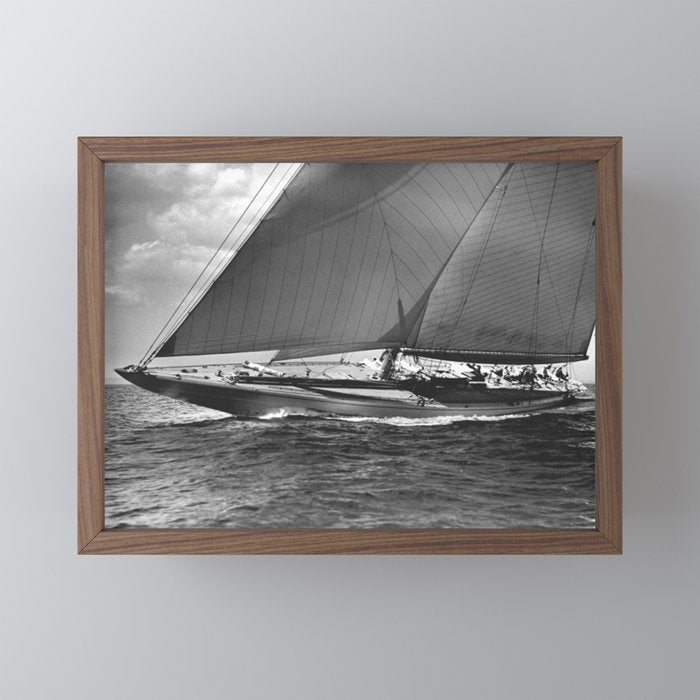 12-meter Sailing Yacht America's Cup Races nautical black and white photograph Mini Art Print