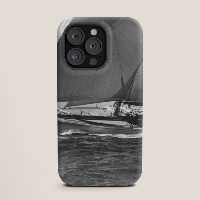 12-meter Sailing Yacht America's Cup Races nautical black and white photograph iPhone Case