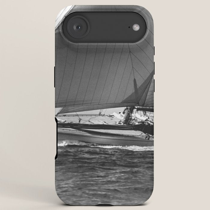 12-meter Sailing Yacht America's Cup Races nautical black and white photograph iPhone Case