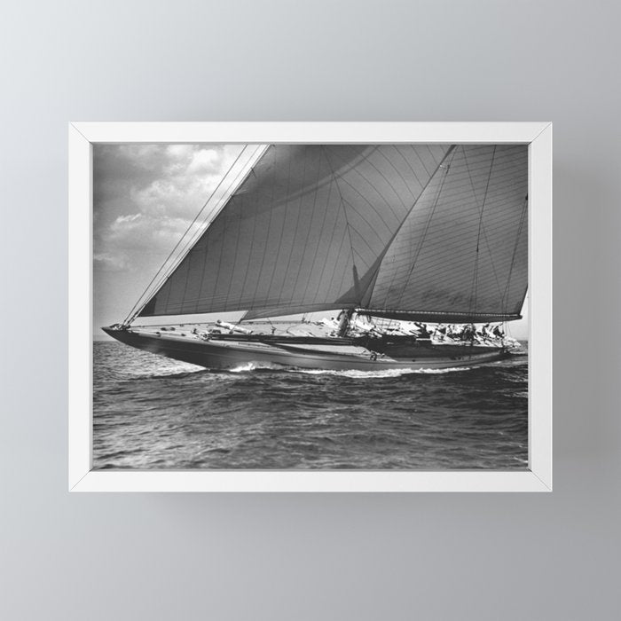 12-meter Sailing Yacht America's Cup Races nautical black and white photograph Mini Art Print