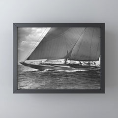12-meter Sailing Yacht America's Cup Races nautical black and white photograph Mini Art Print