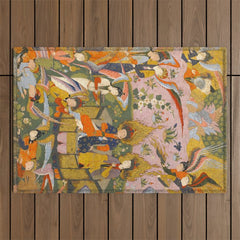 (Book of omens) Angels bow before Adam and Eve in Paradise Islamic Antique Art  Outdoor Rug
