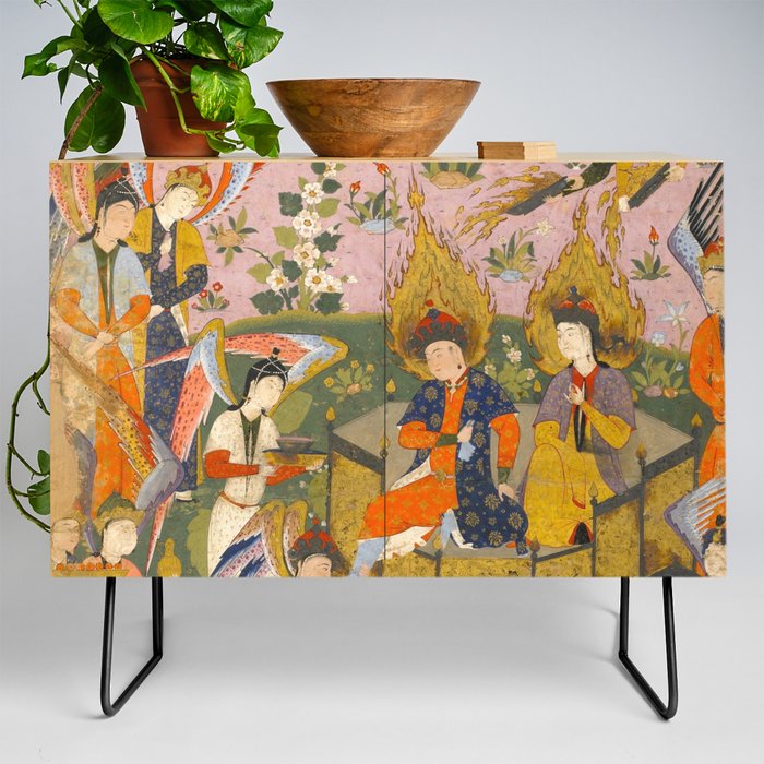 (Book of omens) Angels bow before Adam and Eve in Paradise Islamic Antique Art  Credenza