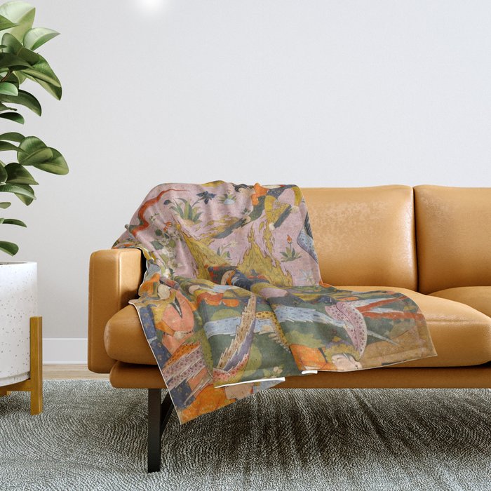 (Book of omens) Angels bow before Adam and Eve in Paradise Islamic Antique Art  Throw Blanket