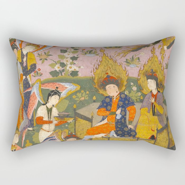 (Book of omens) Angels bow before Adam and Eve in Paradise Islamic Antique Art  Rectangular Pillow