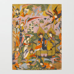 (Book of omens) Angels bow before Adam and Eve in Paradise Islamic Antique Art  Poster