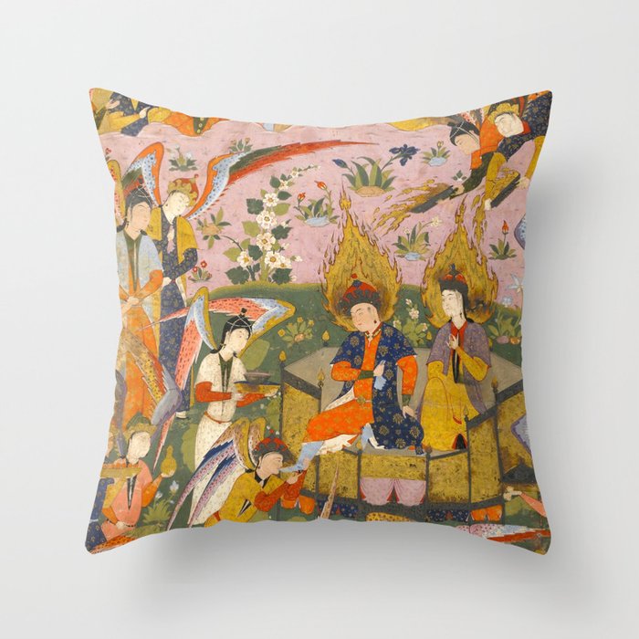 (Book of omens) Angels bow before Adam and Eve in Paradise Islamic Antique Art  Throw Pillow