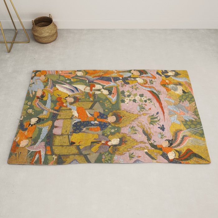 (Book of omens) Angels bow before Adam and Eve in Paradise Islamic Antique Art  Rug