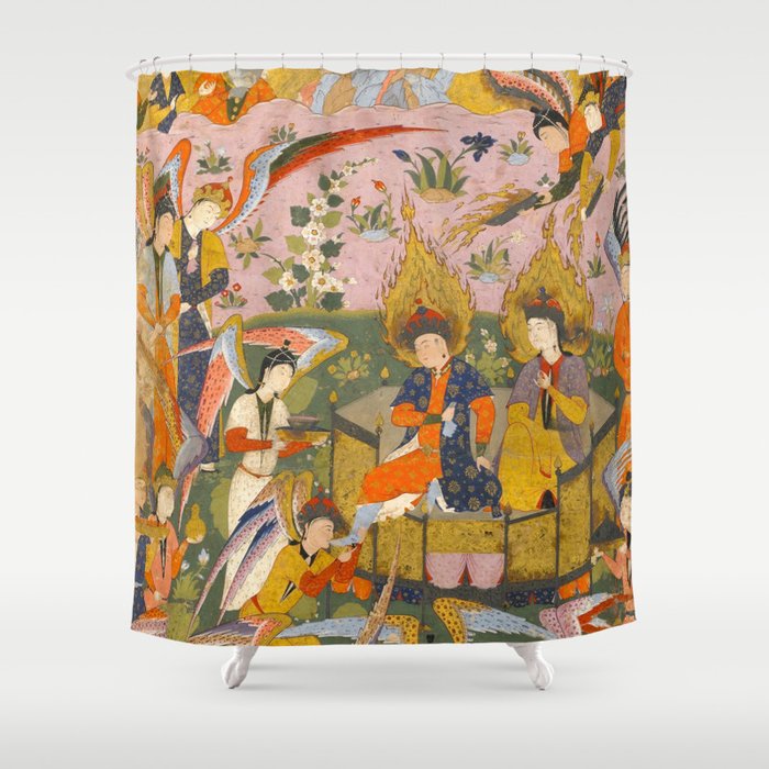 (Book of omens) Angels bow before Adam and Eve in Paradise Islamic Antique Art  Shower Curtain