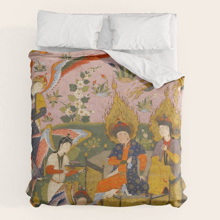 (Book of omens) Angels bow before Adam and Eve in Paradise Islamic Antique Art  Duvet Cover