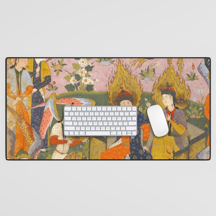 (Book of omens) Angels bow before Adam and Eve in Paradise Islamic Antique Art  Desk Mat
