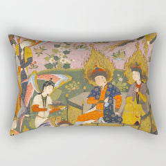 (Book of omens) Angels bow before Adam and Eve in Paradise Islamic Antique Art  Rectangular Pillow