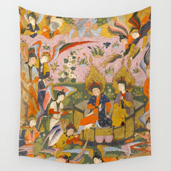 (Book of omens) Angels bow before Adam and Eve in Paradise Islamic Antique Art  Wall Tapestry