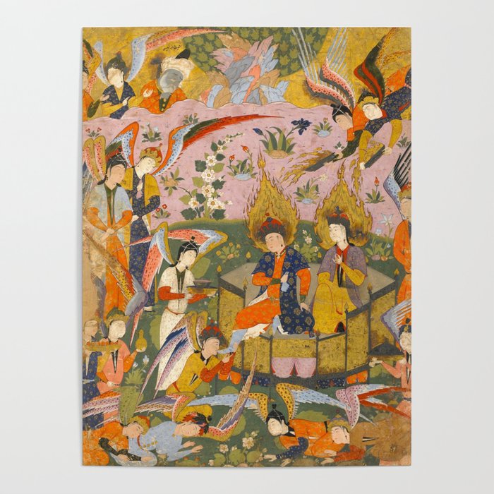 (Book of omens) Angels bow before Adam and Eve in Paradise Islamic Antique Art  Poster