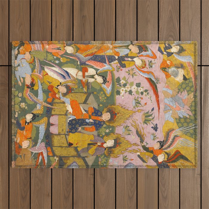 (Book of omens) Angels bow before Adam and Eve in Paradise Islamic Antique Art  Outdoor Rug