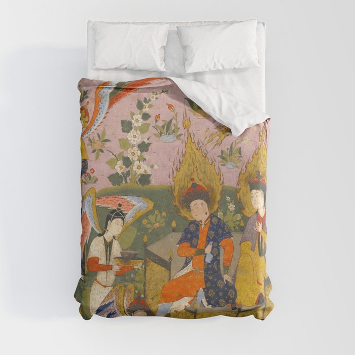 (Book of omens) Angels bow before Adam and Eve in Paradise Islamic Antique Art  Duvet Cover