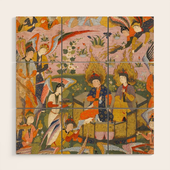 (Book of omens) Angels bow before Adam and Eve in Paradise Islamic Antique Art  Wood Wall Art