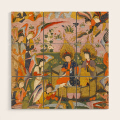 (Book of omens) Angels bow before Adam and Eve in Paradise Islamic Antique Art  Wood Wall Art