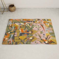 (Book of omens) Angels bow before Adam and Eve in Paradise Islamic Antique Art  Rug