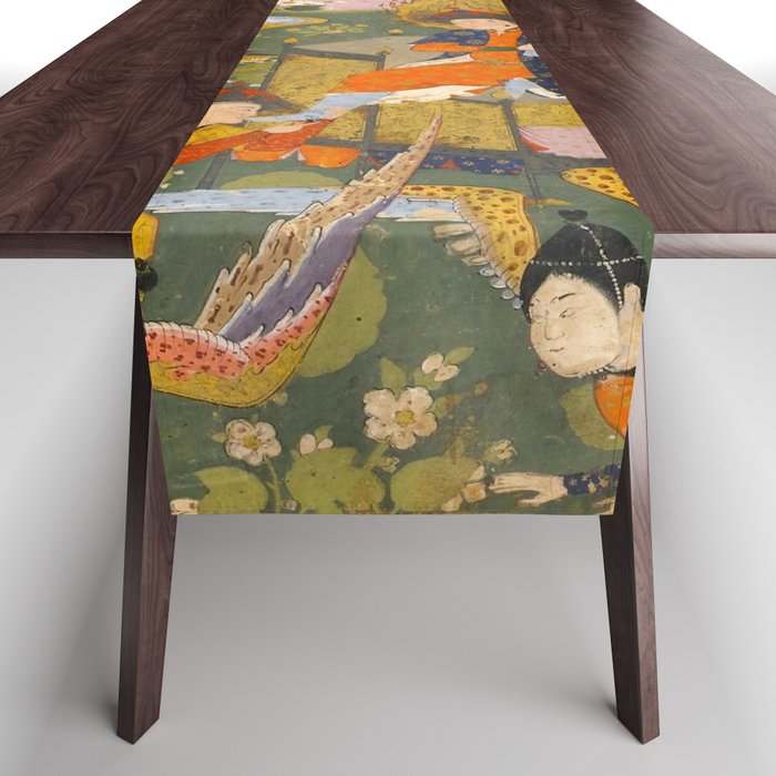 (Book of omens) Angels bow before Adam and Eve in Paradise Islamic Antique Art  Table Runner