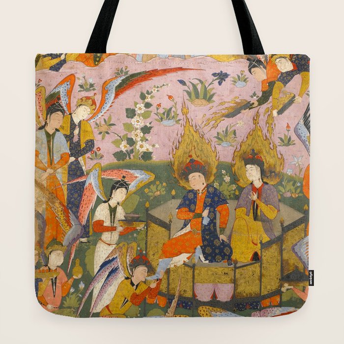 (Book of omens) Angels bow before Adam and Eve in Paradise Islamic Antique Art  Tote Bag