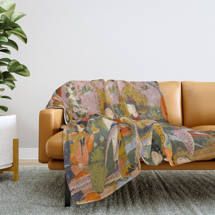 (Book of omens) Angels bow before Adam and Eve in Paradise Islamic Antique Art  Throw Blanket