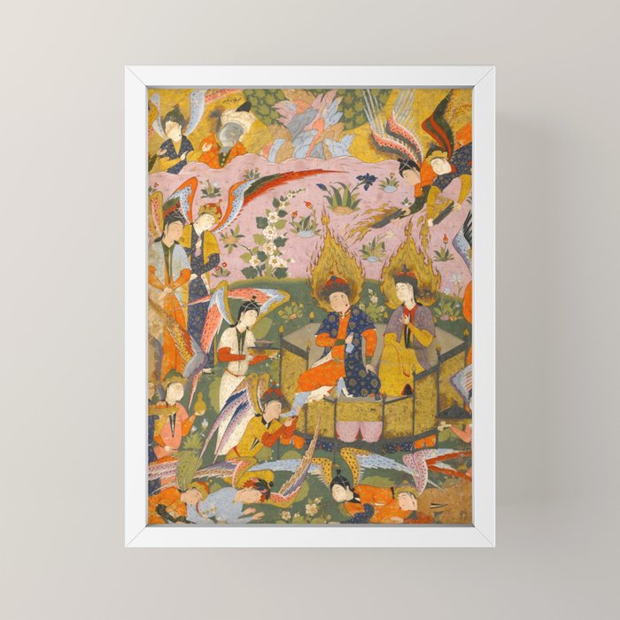 (Book of omens) Angels bow before Adam and Eve in Paradise Islamic Antique Art  Mini Art Print