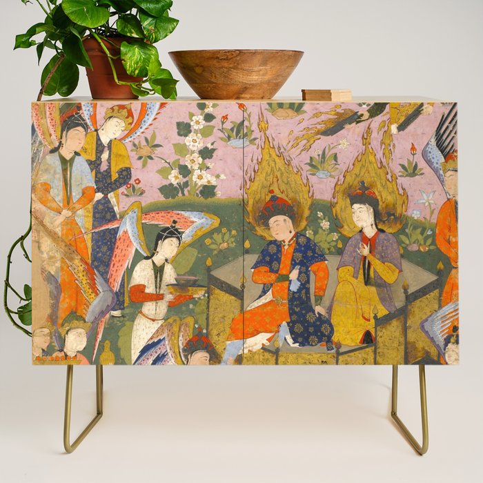 (Book of omens) Angels bow before Adam and Eve in Paradise Islamic Antique Art  Credenza