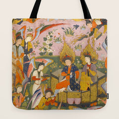 (Book of omens) Angels bow before Adam and Eve in Paradise Islamic Antique Art  Tote Bag