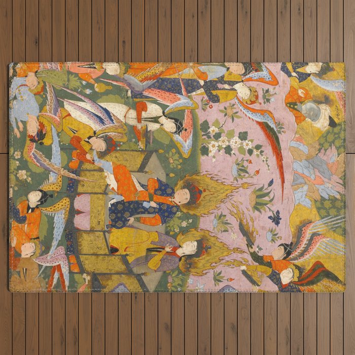 (Book of omens) Angels bow before Adam and Eve in Paradise Islamic Antique Art  Outdoor Rug