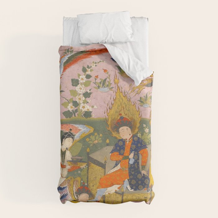 (Book of omens) Angels bow before Adam and Eve in Paradise Islamic Antique Art  Duvet Cover